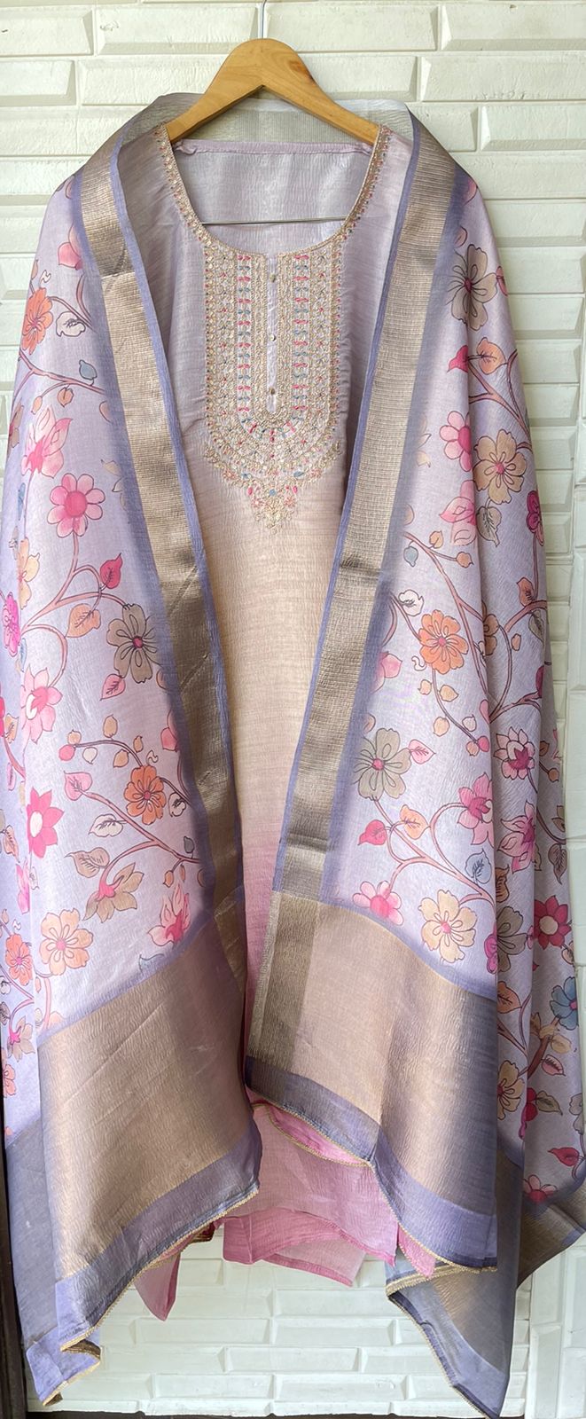 Purple Most demanded shimmer silk, unstitched shirt with resham zari sequence embroidery Suit