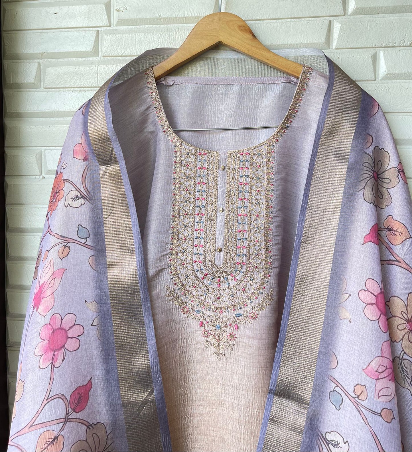 Purple Most demanded shimmer silk, unstitched shirt with resham zari sequence embroidery Suit