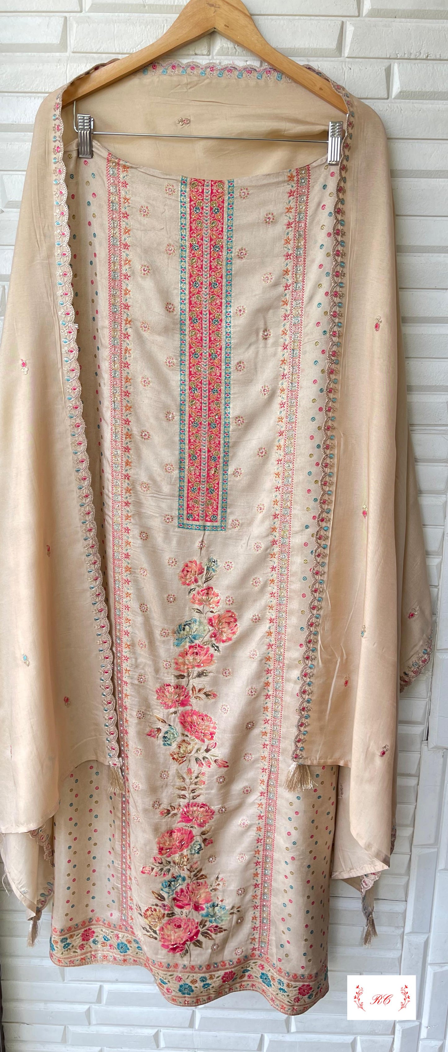 Banarasi pure silk, shirt with pearl sworski embroidery suit